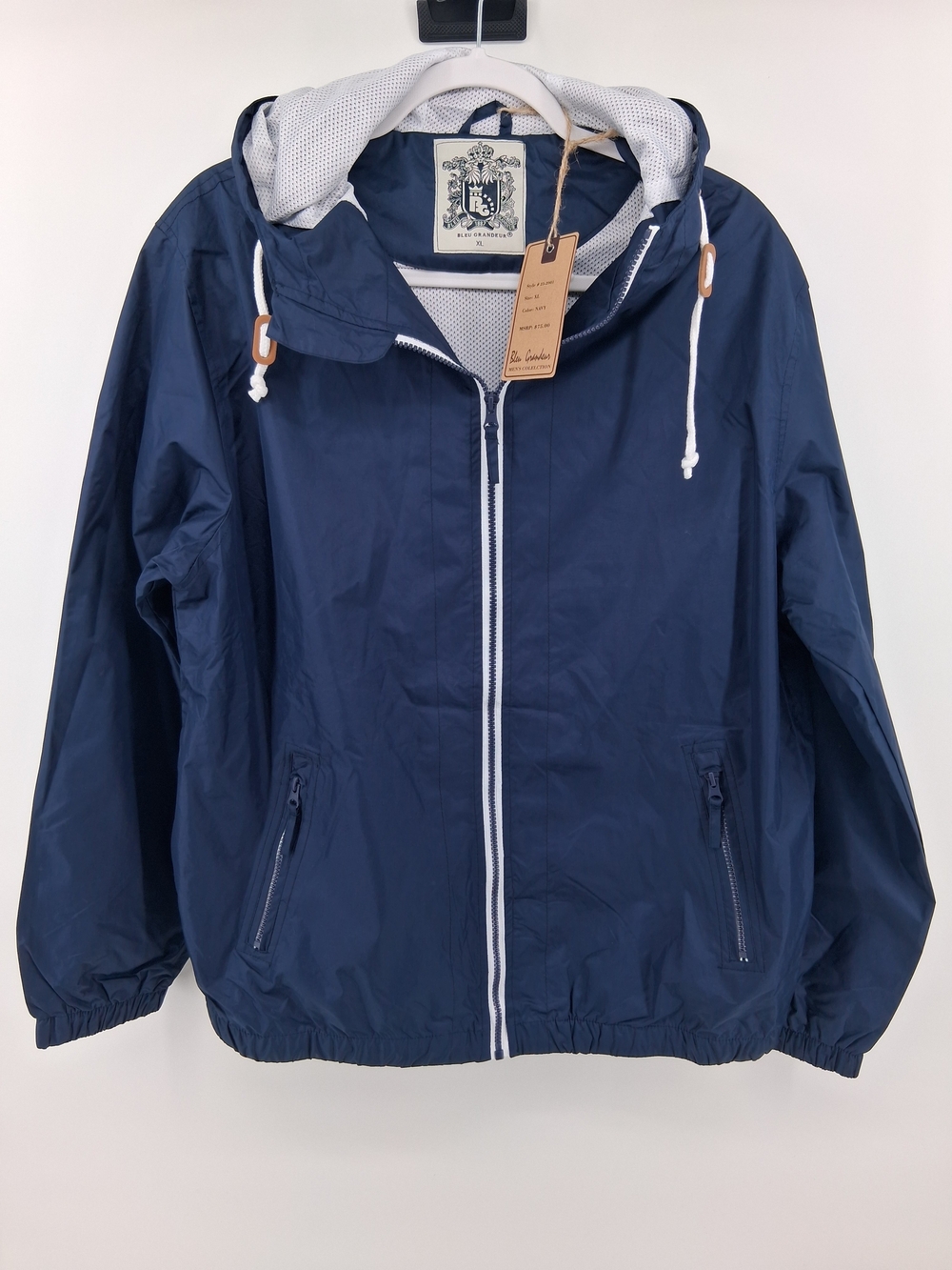 Men's Navy Hooded Raincoat with Full Zip